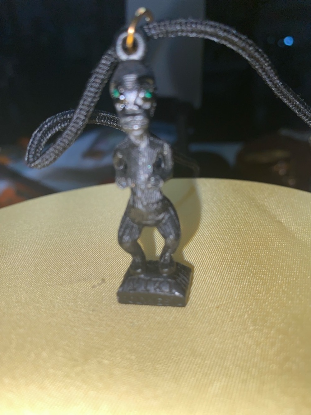 Hand carved Vintage Hawaiian Tiki Polynesian man Green Rhinestone Eyes